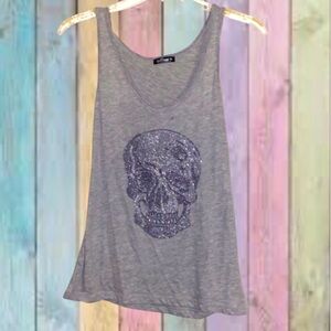Wallflower Gray Scoop Neck Skull Rhinestone Tank Top NWOT